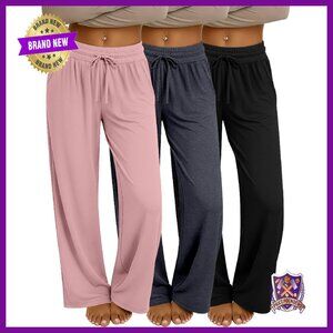 3 Pack Women's Baggy Sweatpants with Pockets, Wide Leg Yoga Lounge Pants